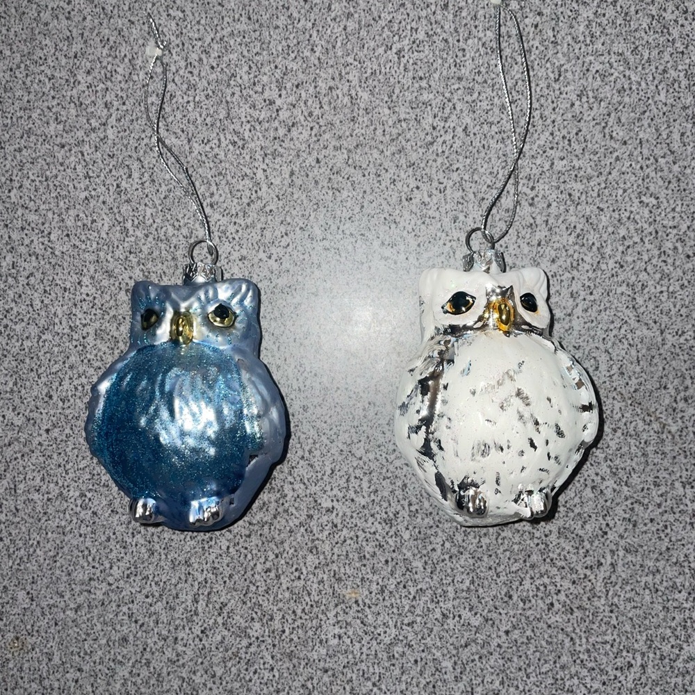 Charming Blue and White Owl Ornaments